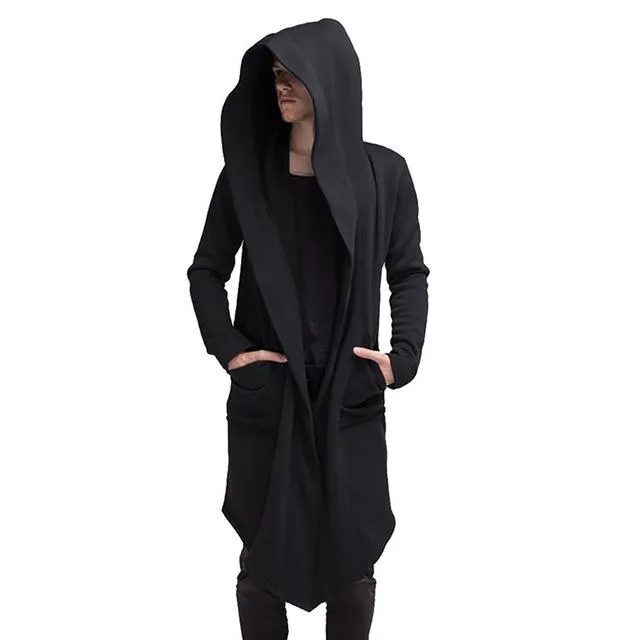 2019 Men New Fashion Hooded Solid Color Trench Coat Spring Autumn Men Long Jacket Cardigan Long Sleeve Hoody Outwear Streetwear