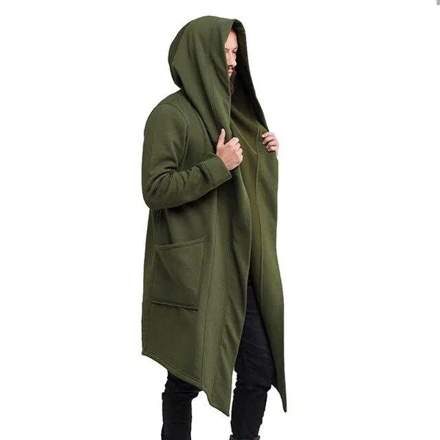2019 Men New Fashion Hooded Solid Color Trench Coat Spring Autumn Men Long Jacket Cardigan Long Sleeve Hoody Outwear Streetwear
