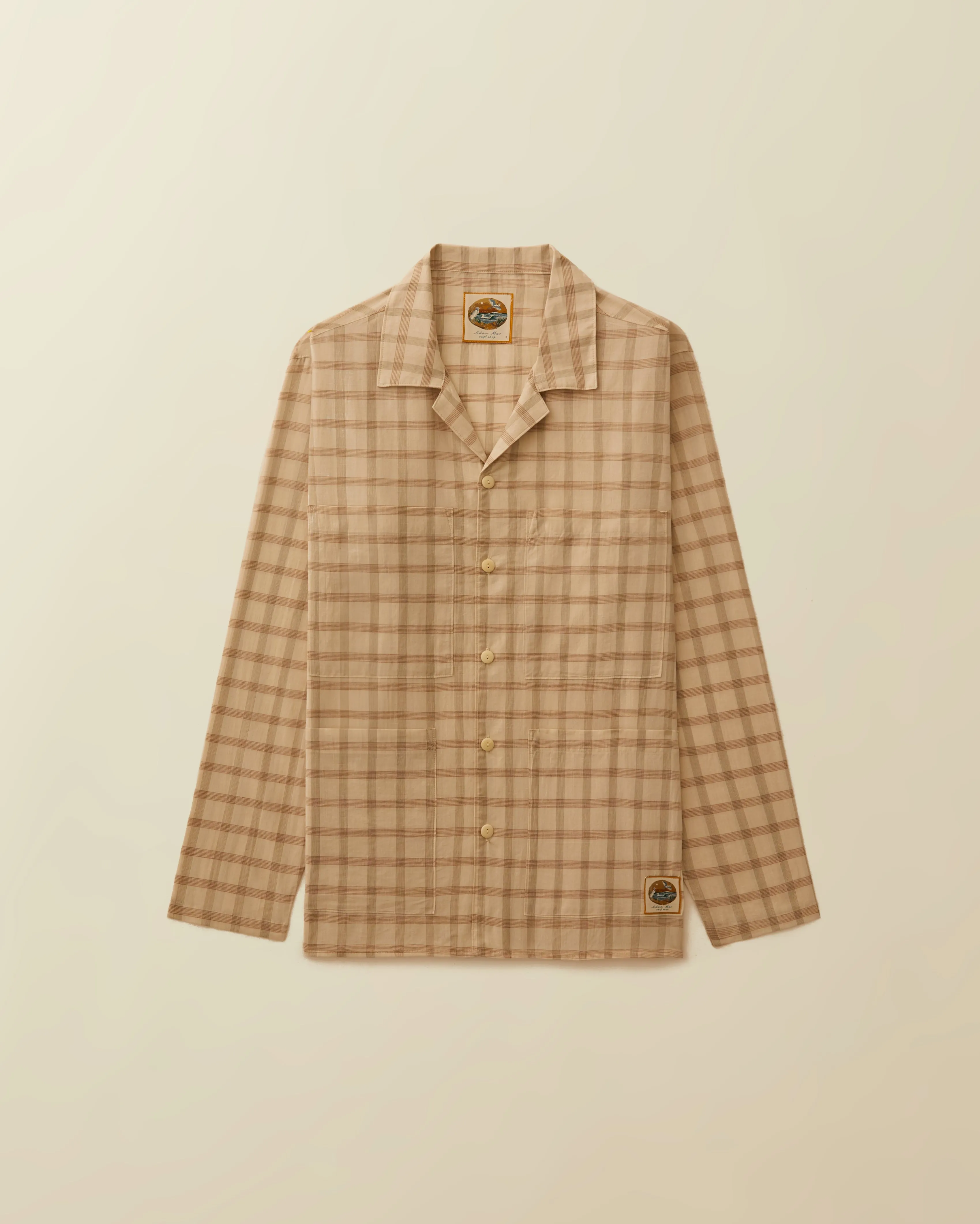 4 Pocket Plaid Shirt Jacket ( cream )