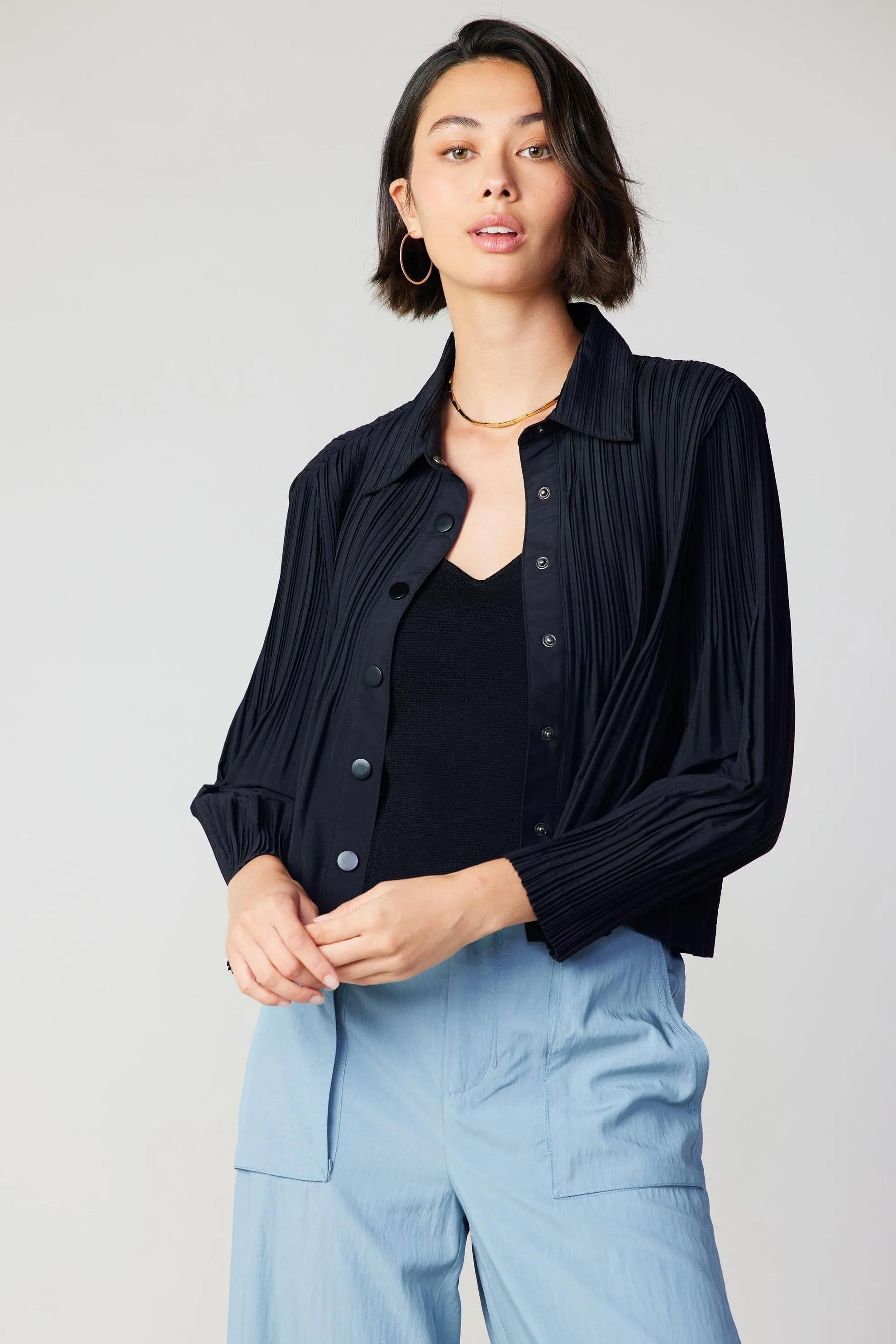 Button Down Pleated Top - FINAL SALE