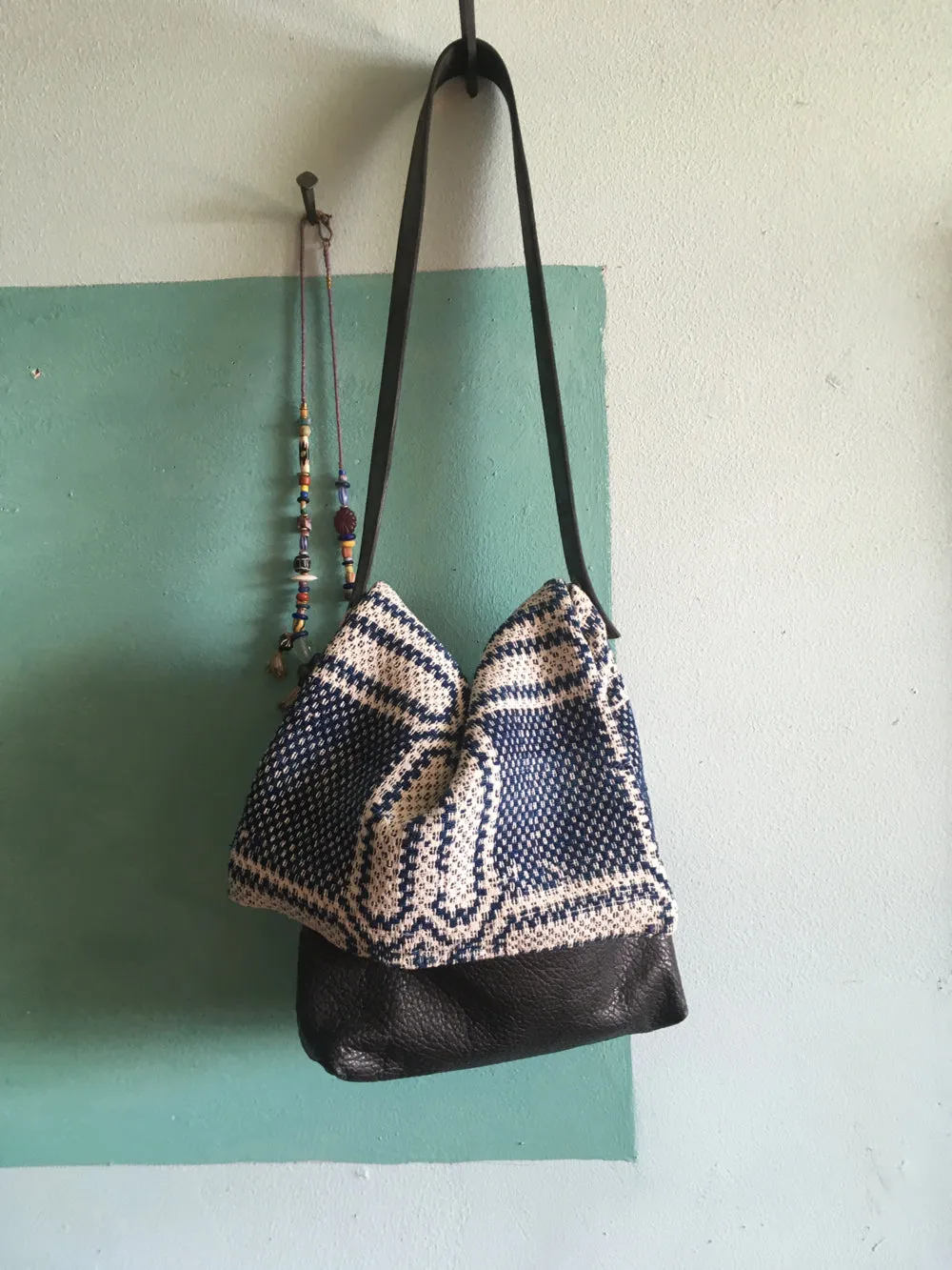Carissa's blue and white tapestry bag