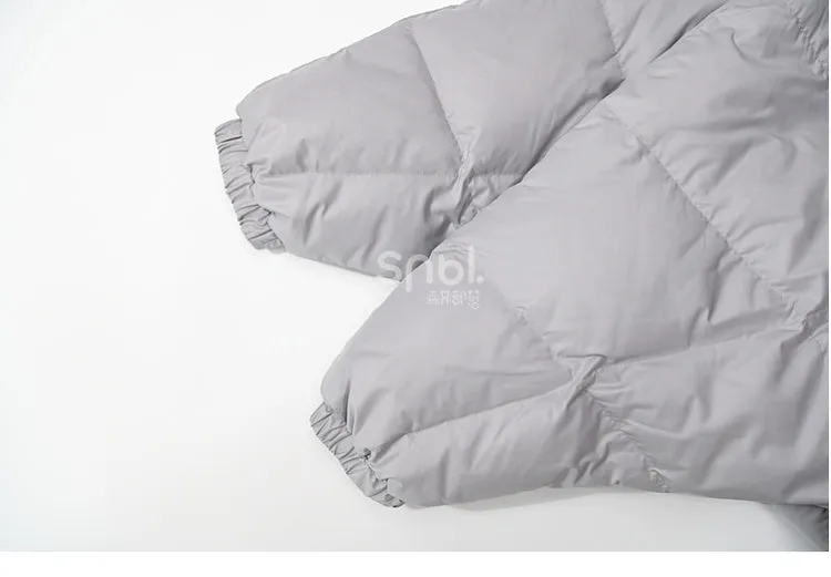 Cute Raccoon Plush Hood Grey Hooded Down Jacket