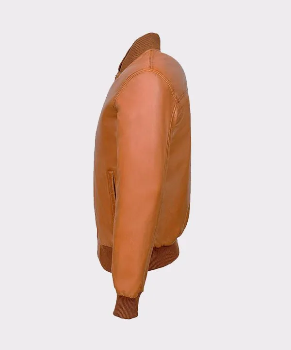Men’s Tan Plain Napa Wax Leather Biker Jacket