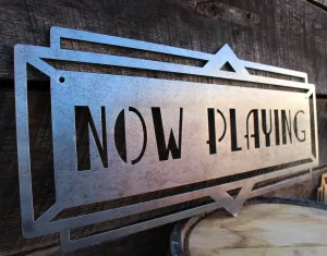 Metal Art Deco Now Playing Marquee Sign - Vintage Cinema Decor - Home Theater Wall Art - Movie Decor - Vintage Film Art - Free Shipping