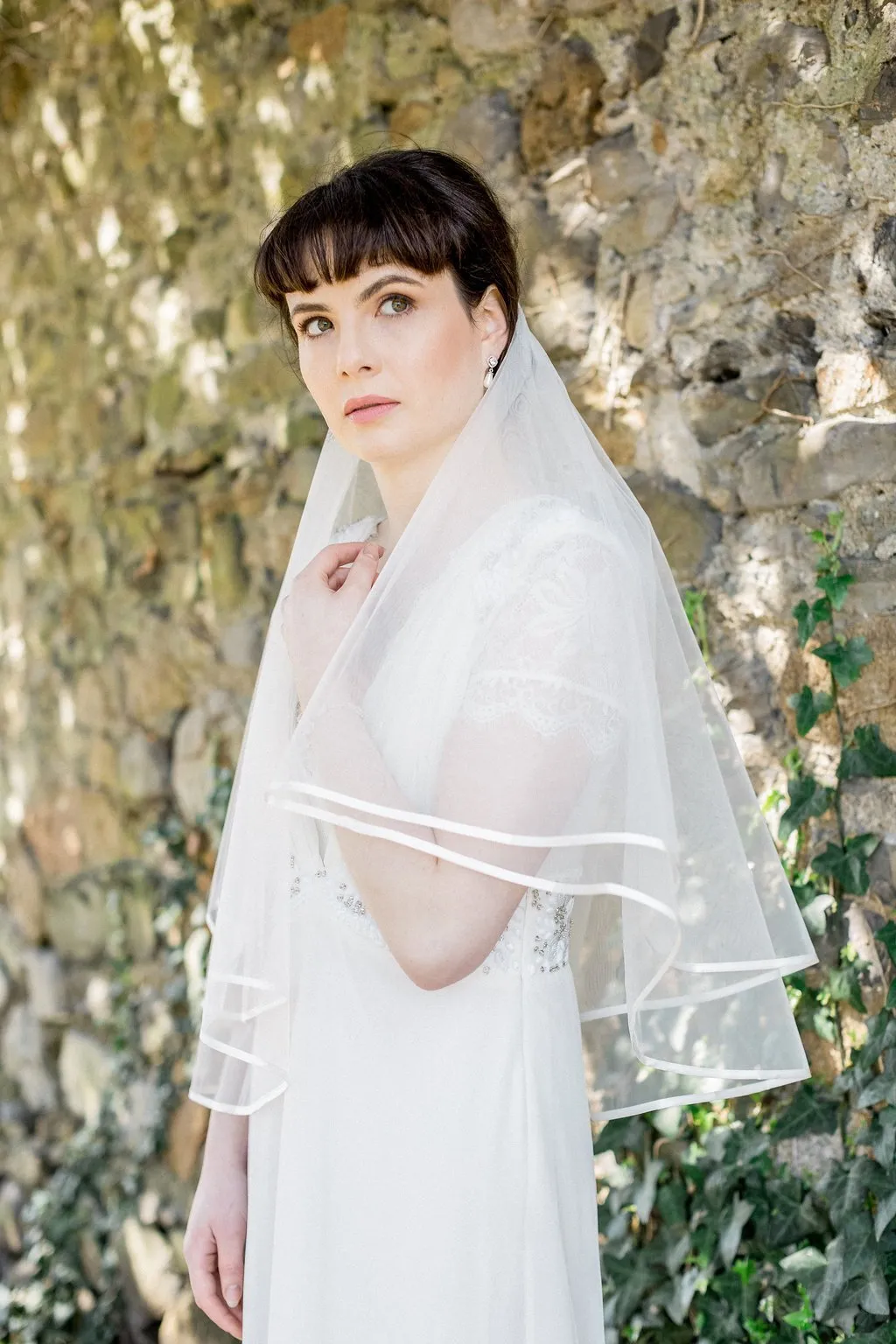 Michaela, Ribbon Edge Elbow Length Veil
