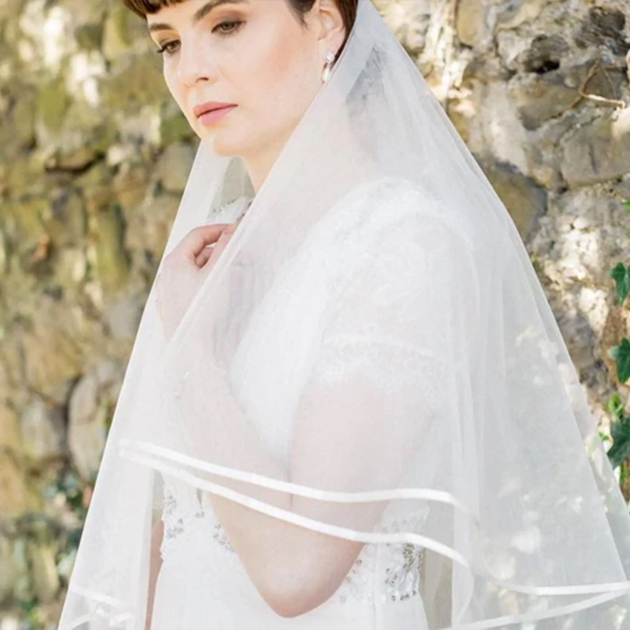 Michaela, Ribbon Edge Elbow Length Veil