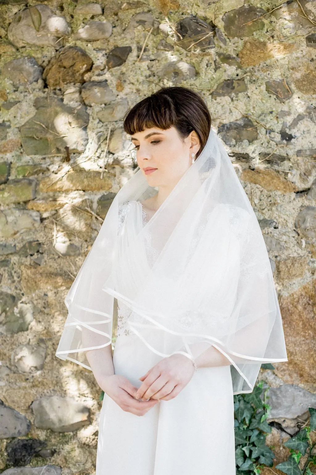 Michaela, Ribbon Edge Elbow Length Veil