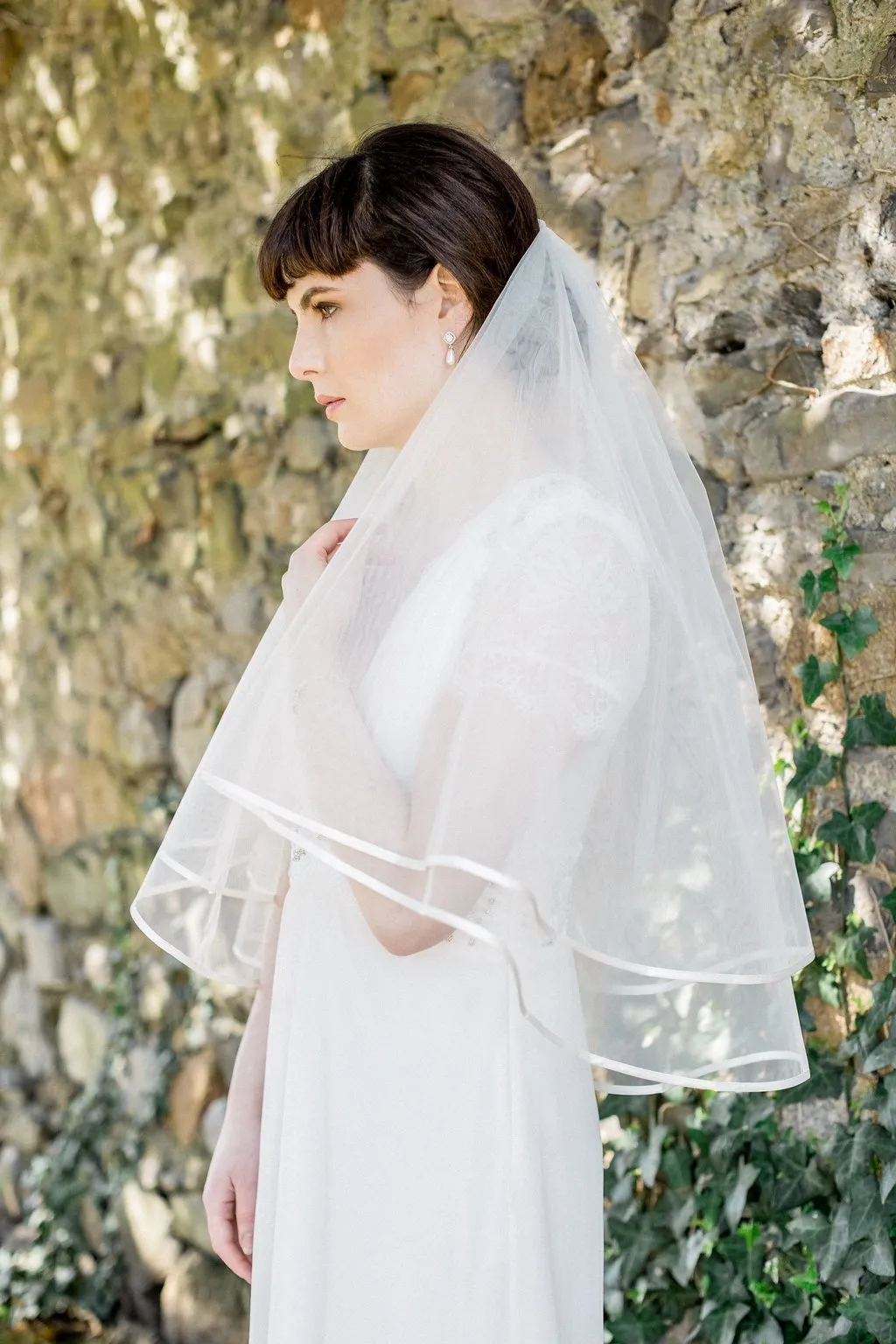 Michaela, Ribbon Edge Elbow Length Veil
