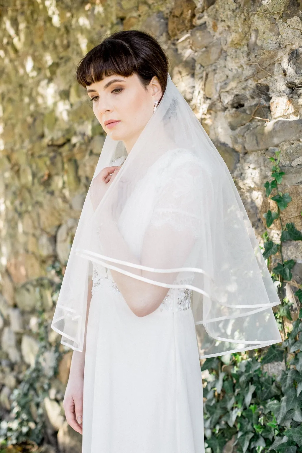 Michaela, Ribbon Edge Elbow Length Veil