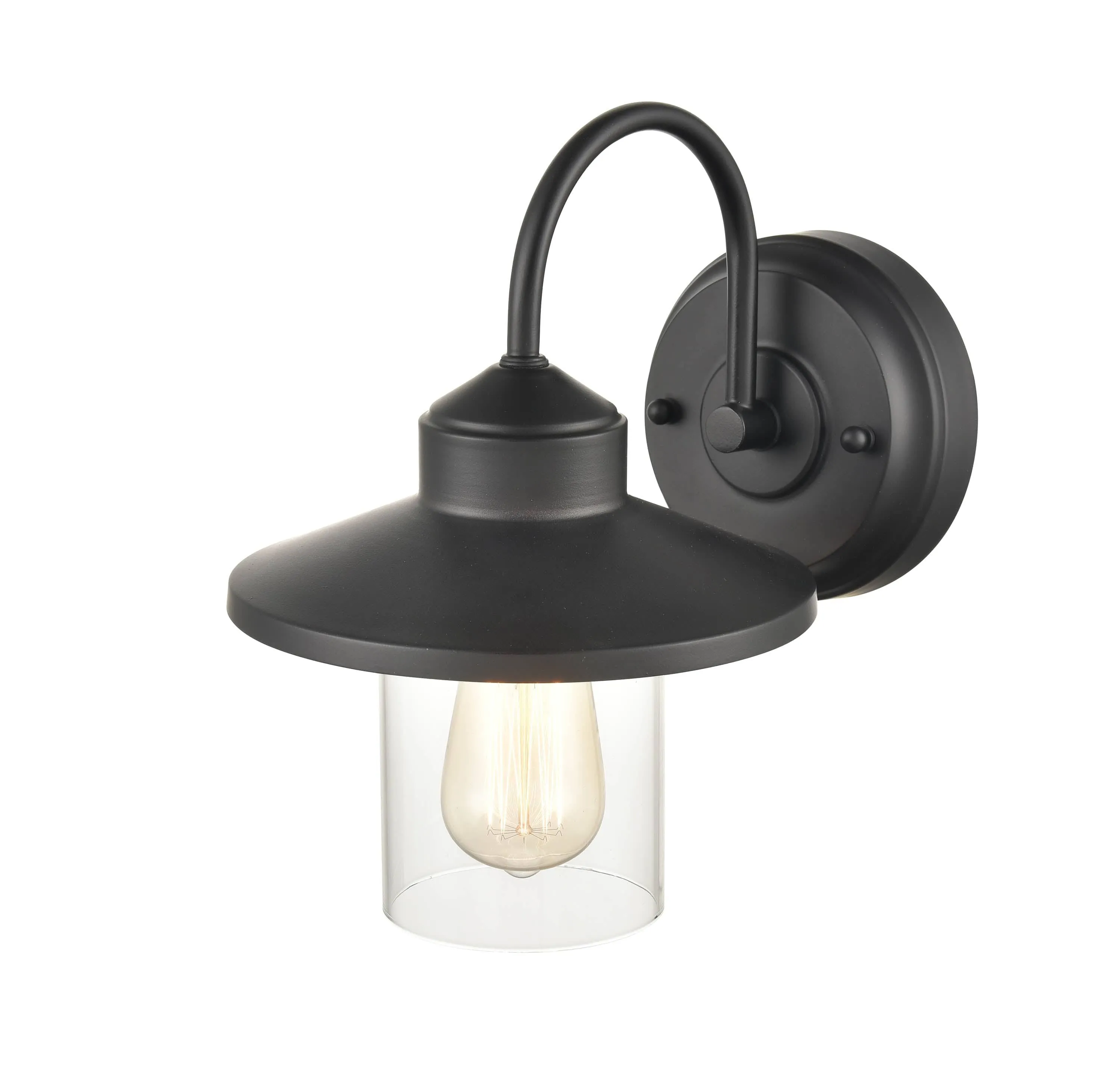 Outdoor Wall Sconce - Powder Coat Black - Clear Glass - 10in. Extension - E26 Medium Base