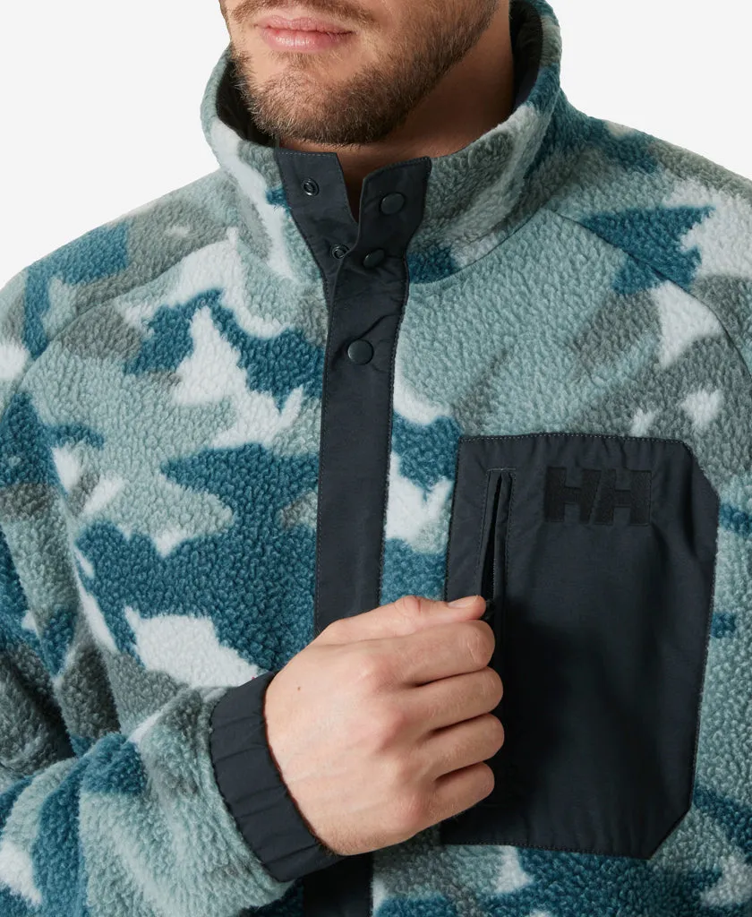 PANORAMA PRINTED PILE SNAP, Dark Creek Woodland Camo