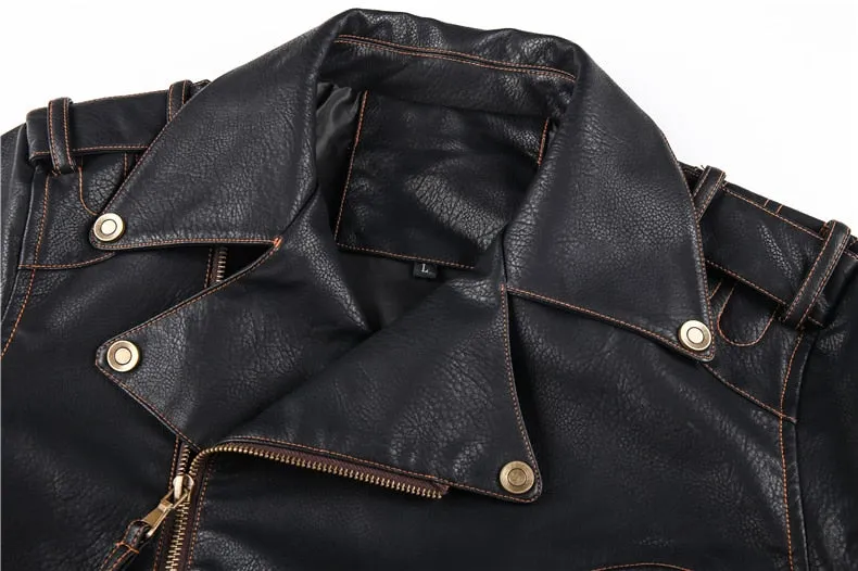 PU Leather Zipper Black Biker Jacket