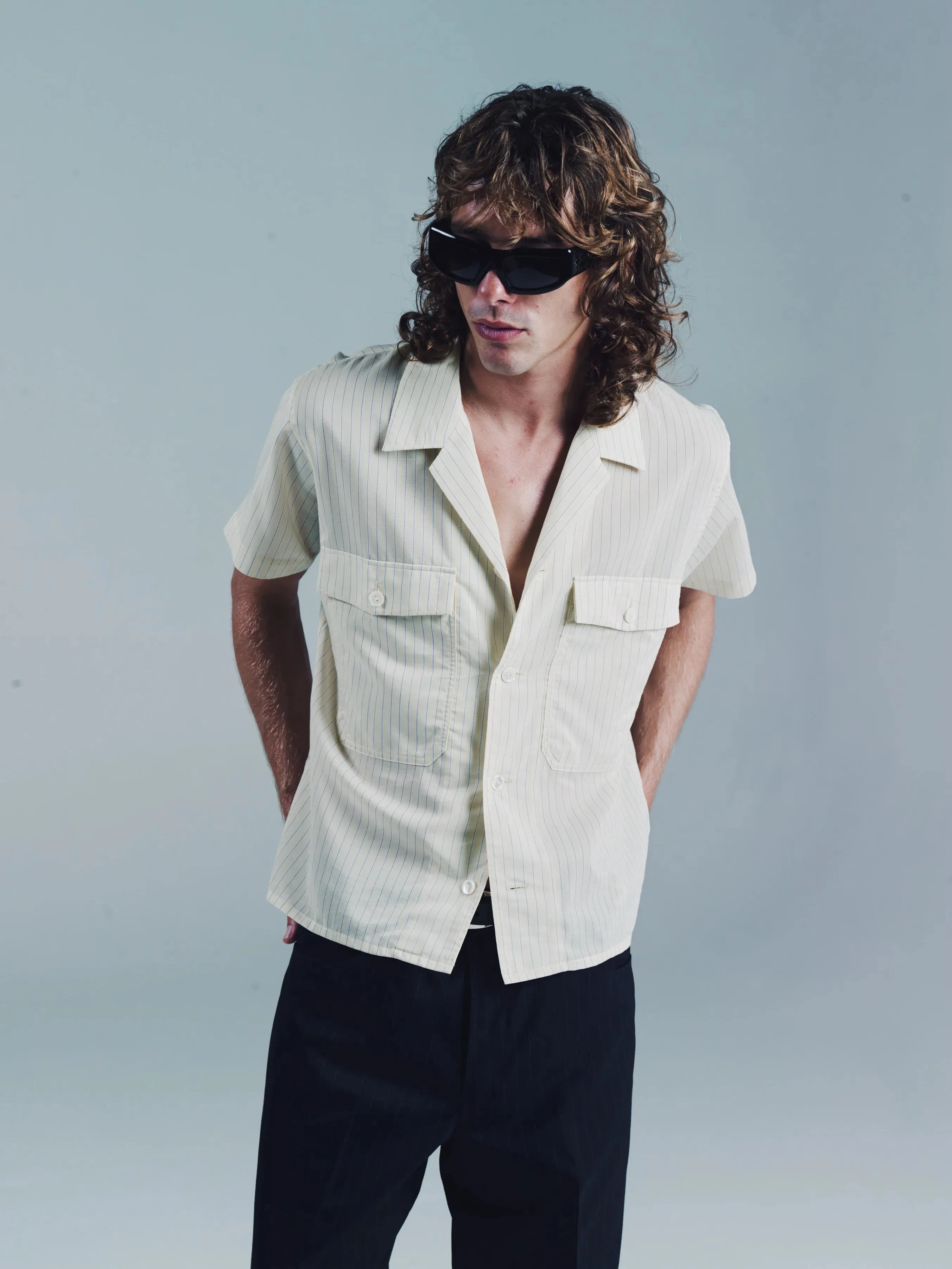 SS OPEN COLLAR SHIRT | YELLOW STRIPE