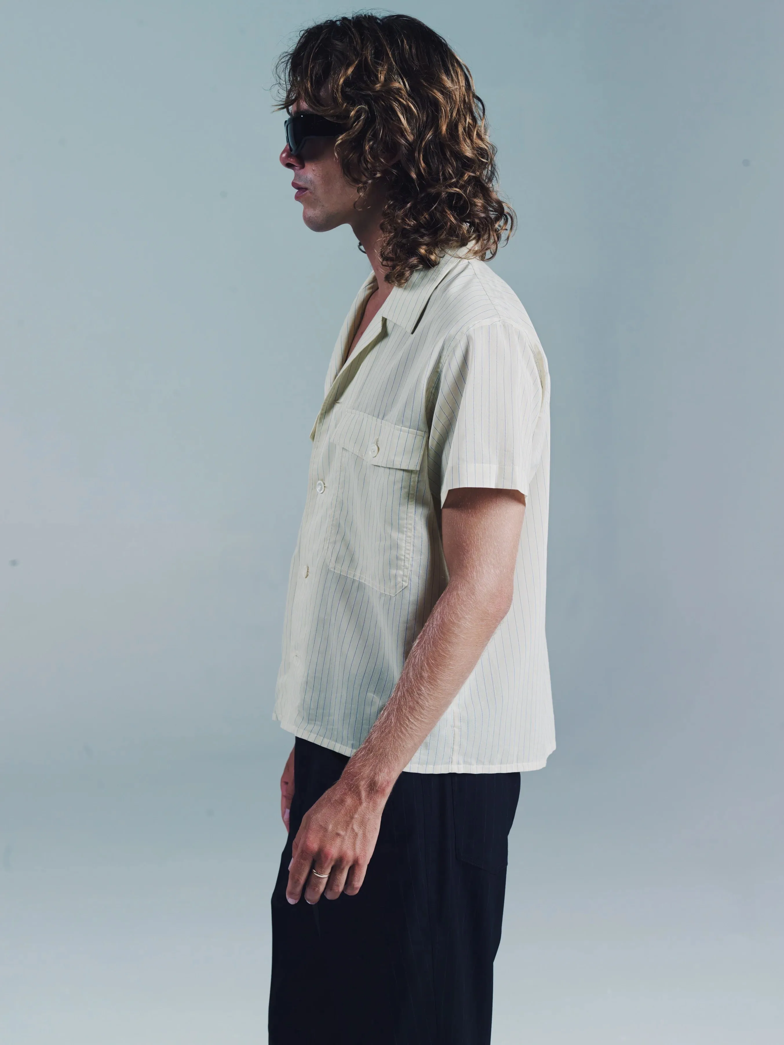 SS OPEN COLLAR SHIRT | YELLOW STRIPE