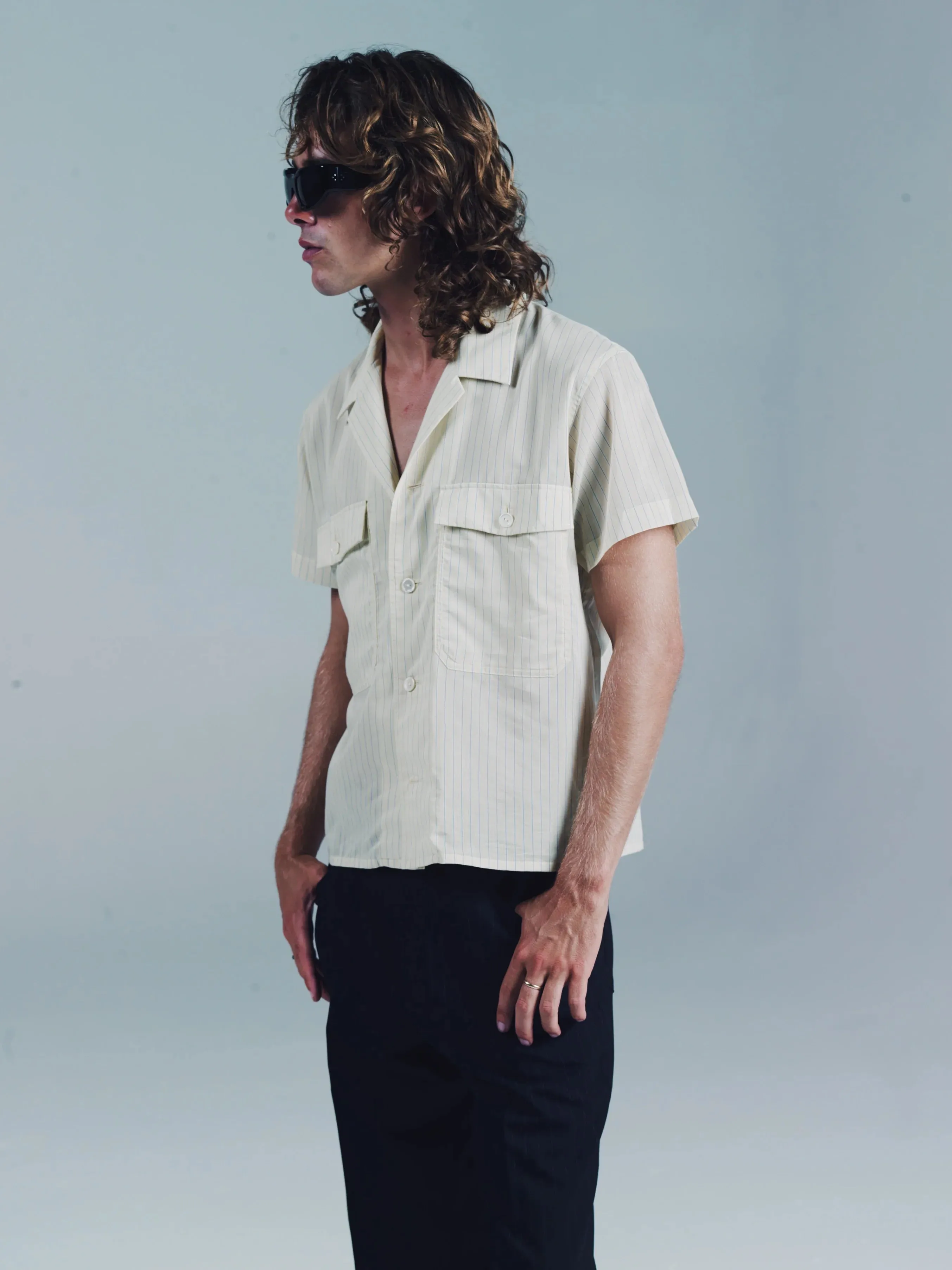 SS OPEN COLLAR SHIRT | YELLOW STRIPE