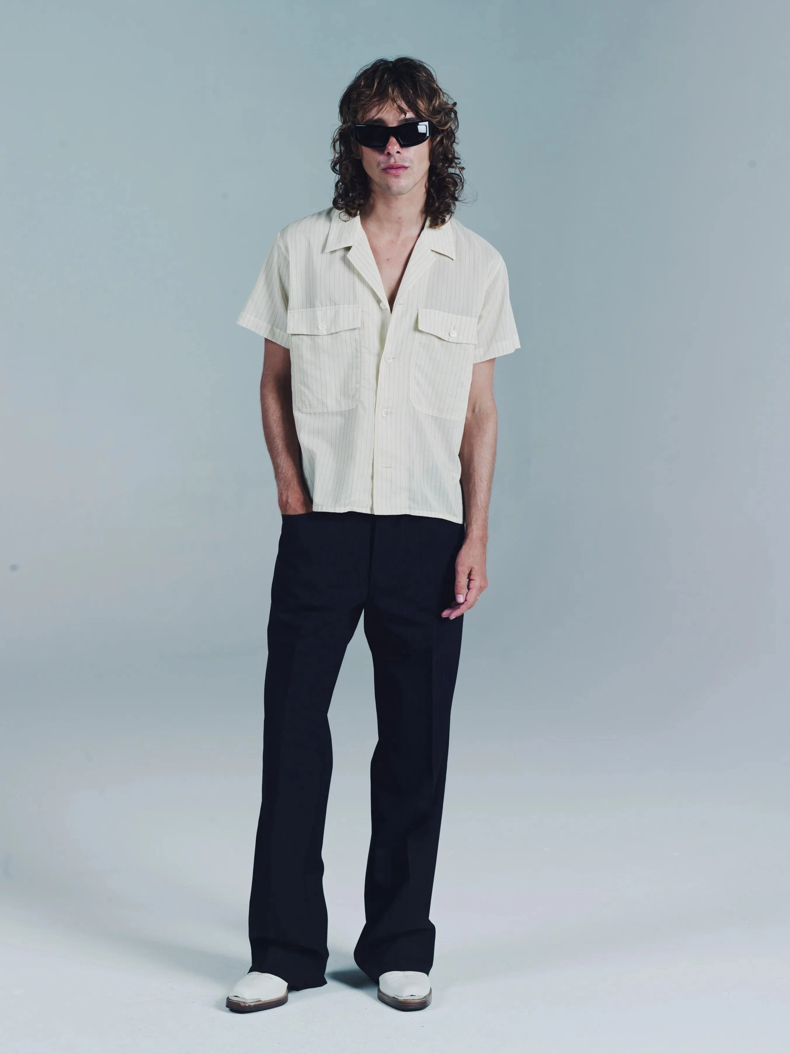 SS OPEN COLLAR SHIRT | YELLOW STRIPE