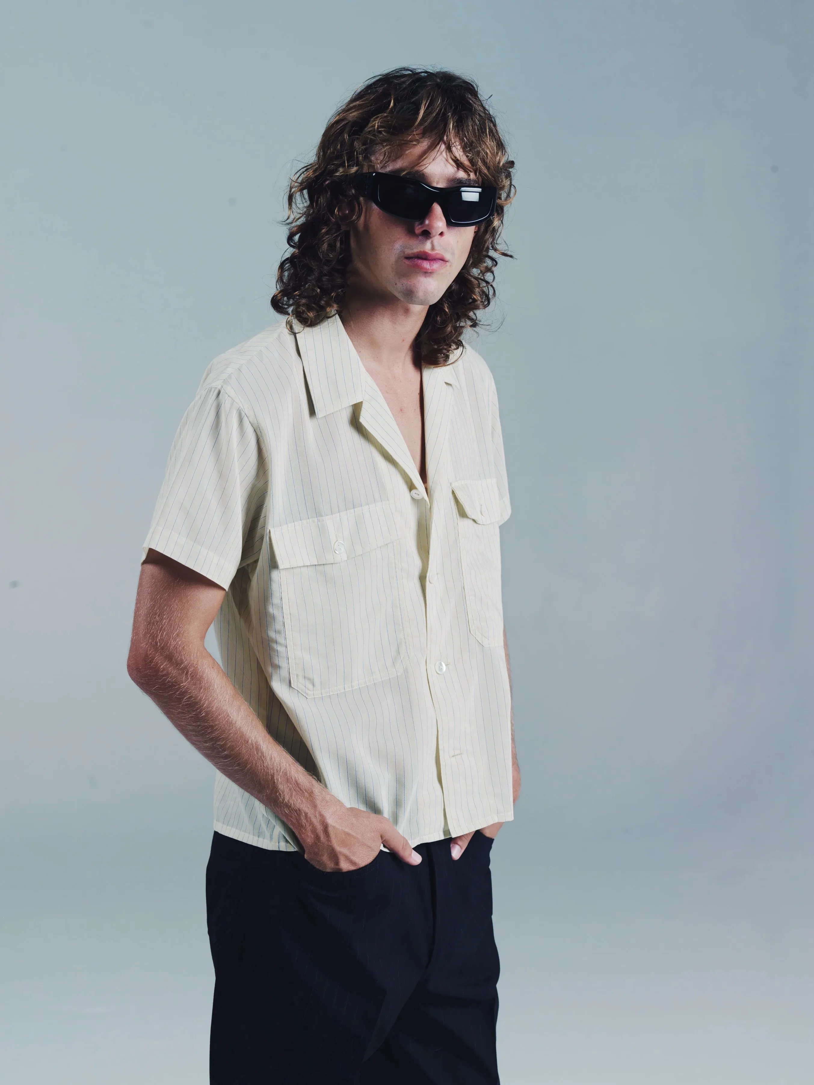 SS OPEN COLLAR SHIRT | YELLOW STRIPE