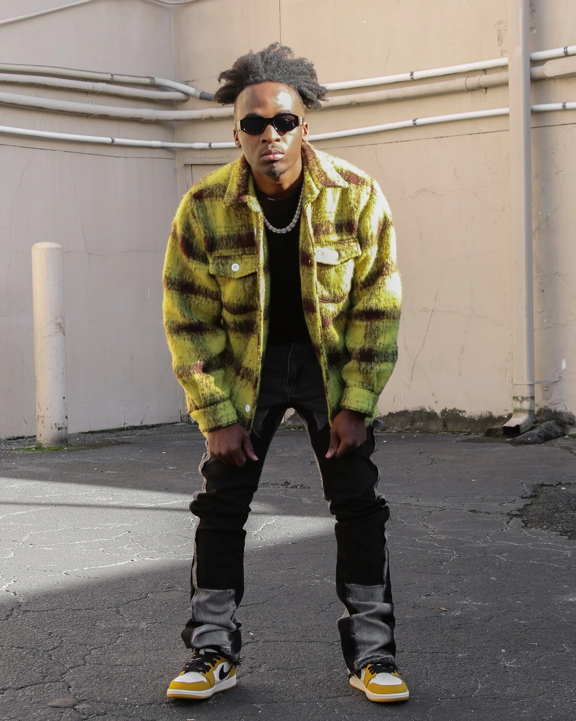 Trinity Kays Kulture Zimba Mohair Shirt Jacket, Yellow/Brown Plaid