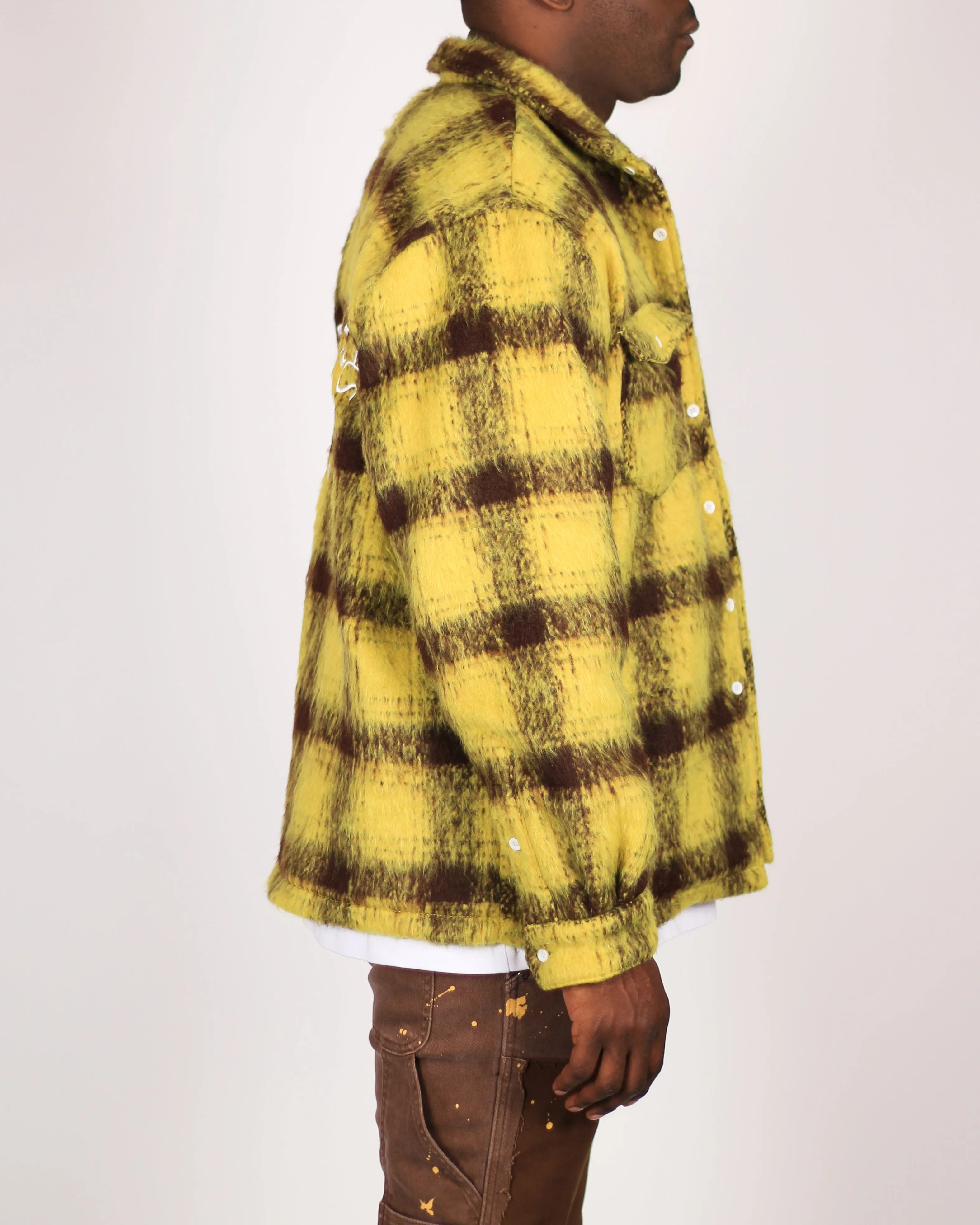 Trinity Kays Kulture Zimba Mohair Shirt Jacket, Yellow/Brown Plaid