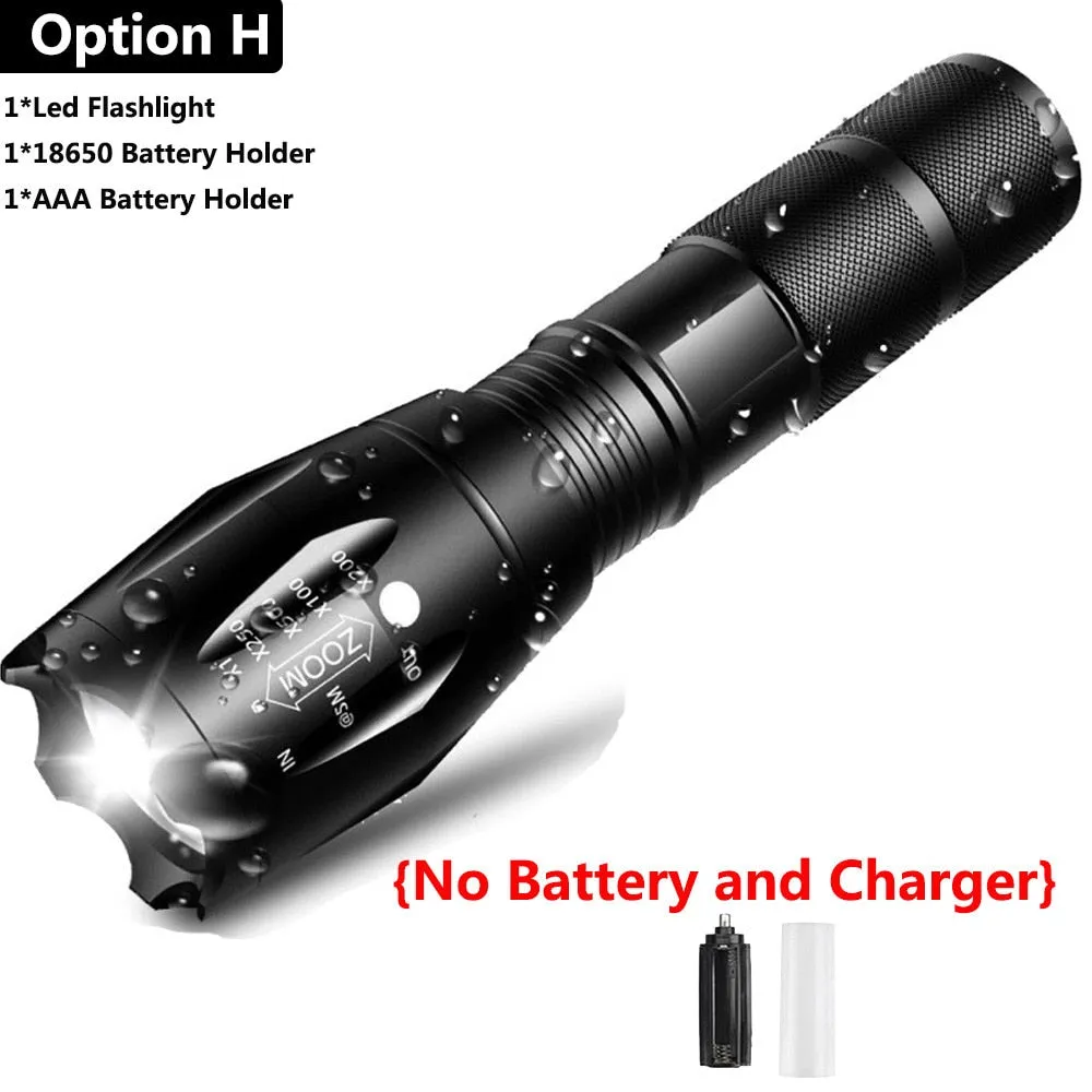 Ultra Bright V6 LED Flashlight 5 Lighting Modes Zoomable Powerful Light with 18650 Rechargeable Battery