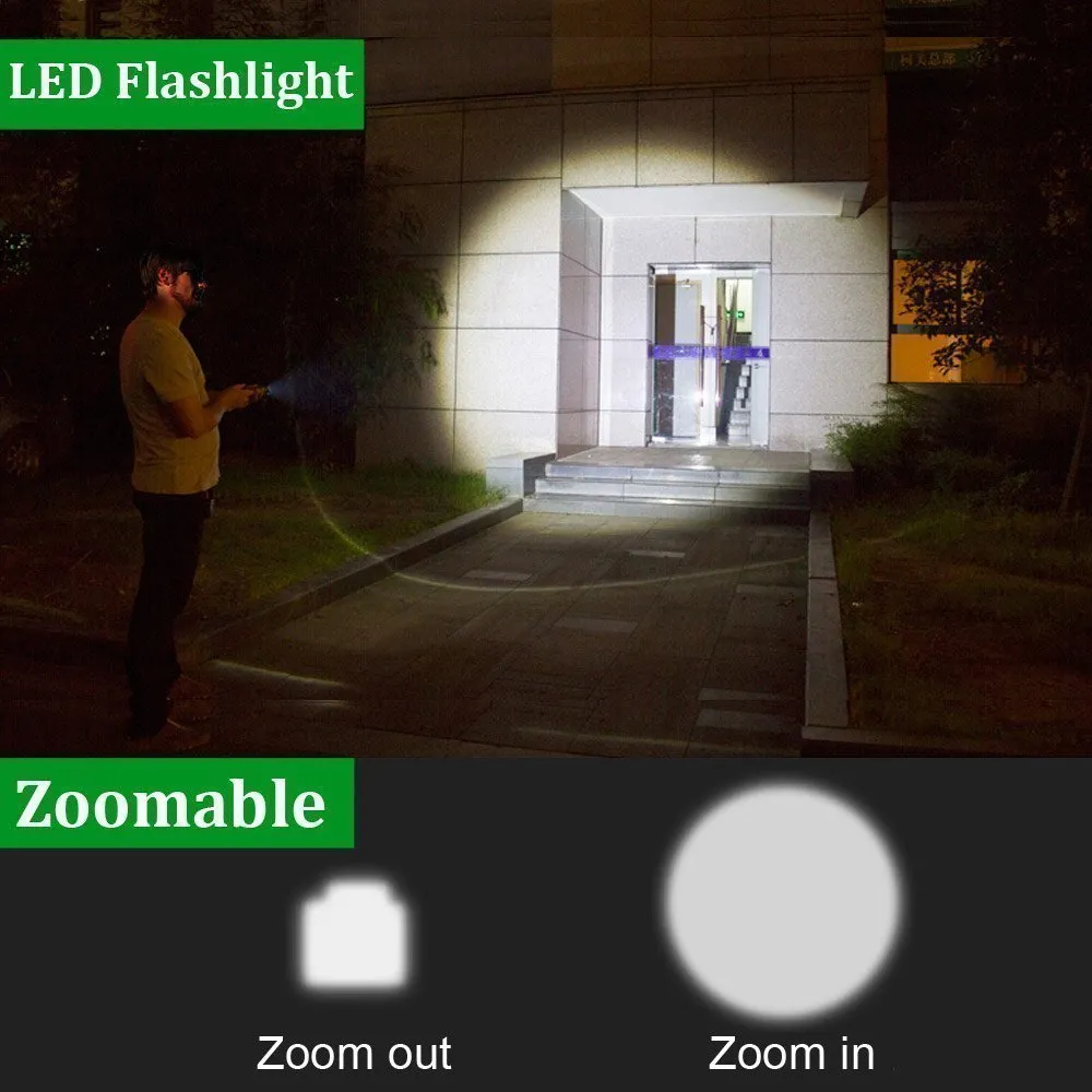 Ultra Bright V6 LED Flashlight 5 Lighting Modes Zoomable Powerful Light with 18650 Rechargeable Battery