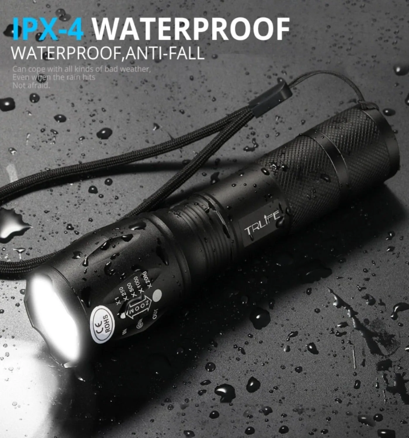 Ultra Bright V6 LED Flashlight 5 Lighting Modes Zoomable Powerful Light with 18650 Rechargeable Battery