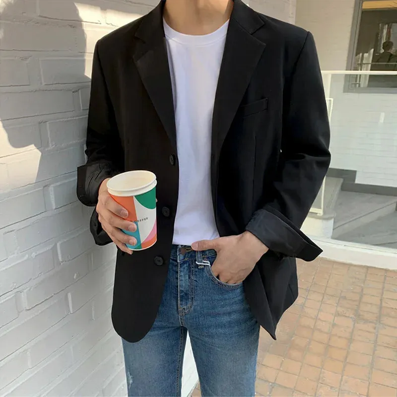 WIAOFELLAS  -  Suit Men's Coat Black Loose Korean Style Single Breasted Khaki Suit Coat For Male Spring New Causal Clothing 2Y7377