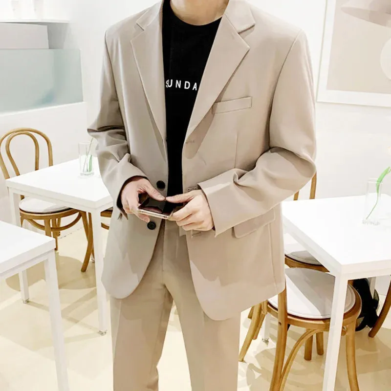 WIAOFELLAS  -  Suit Men's Coat Black Loose Korean Style Single Breasted Khaki Suit Coat For Male Spring New Causal Clothing 2Y7377
